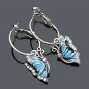 Butterfly Rhinestone, Enamel Hoop Earrings #J210